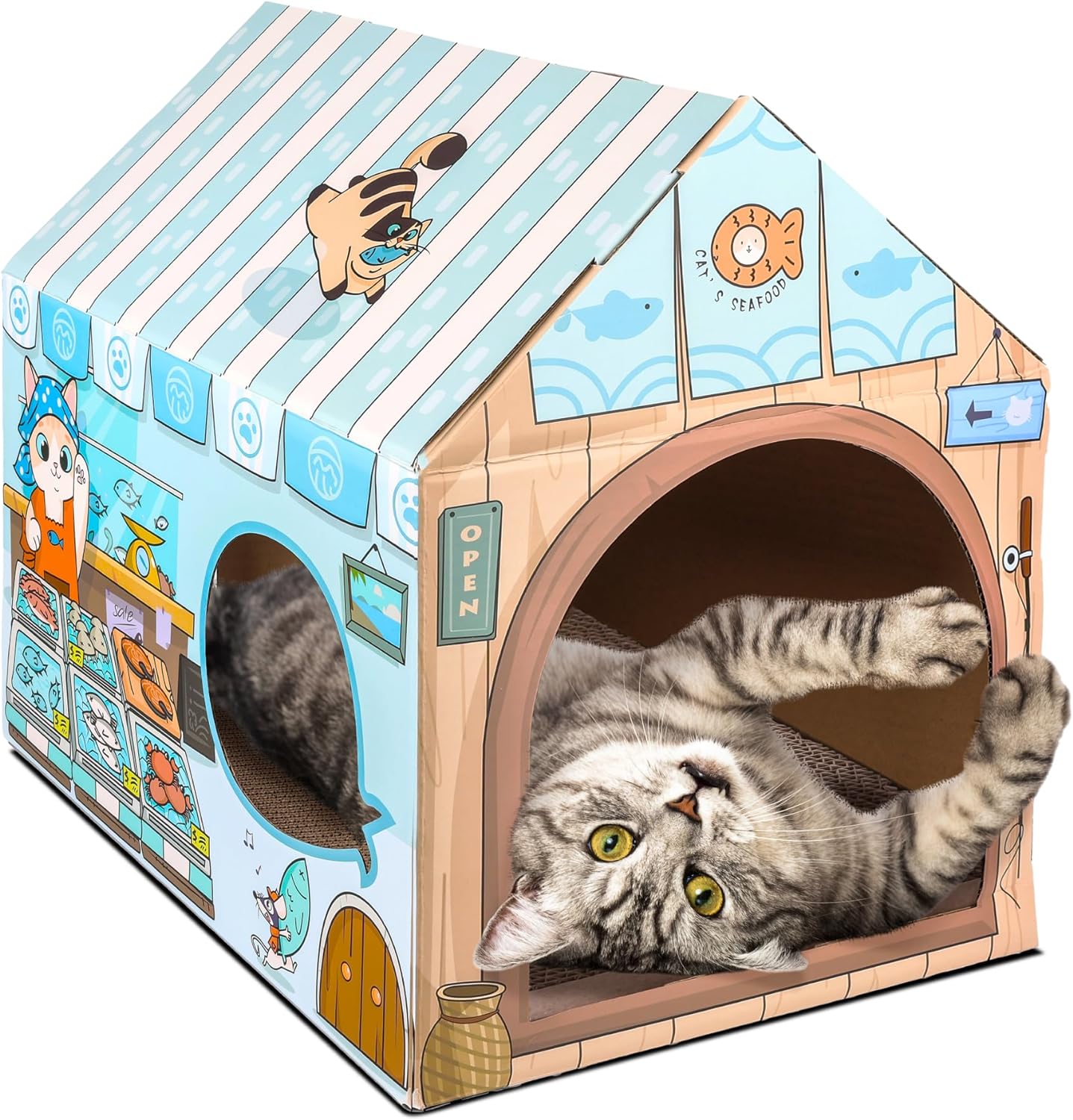 Life vibrand Cardboard Cat House with Scratch Pad and